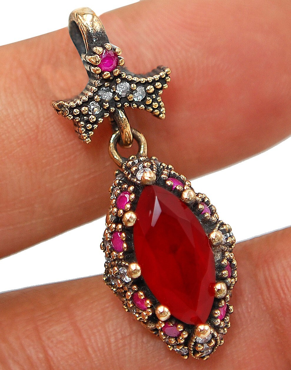 3CT Treated Ruby Ottoman Empire Style 925 Sterling Silver Pendant S1-1
