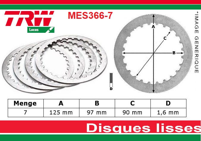 Disque d'embrayage lisse TRW MES 336-7 pour réparer la transmission du RC53