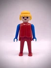 Vintage Geobra Playmobil Single Figure 1974 Red & Blue with Blonde Hair