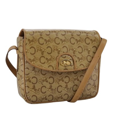 CELINE C Sulky Shoulder Bag PVC Beige Gold Auth 111437
