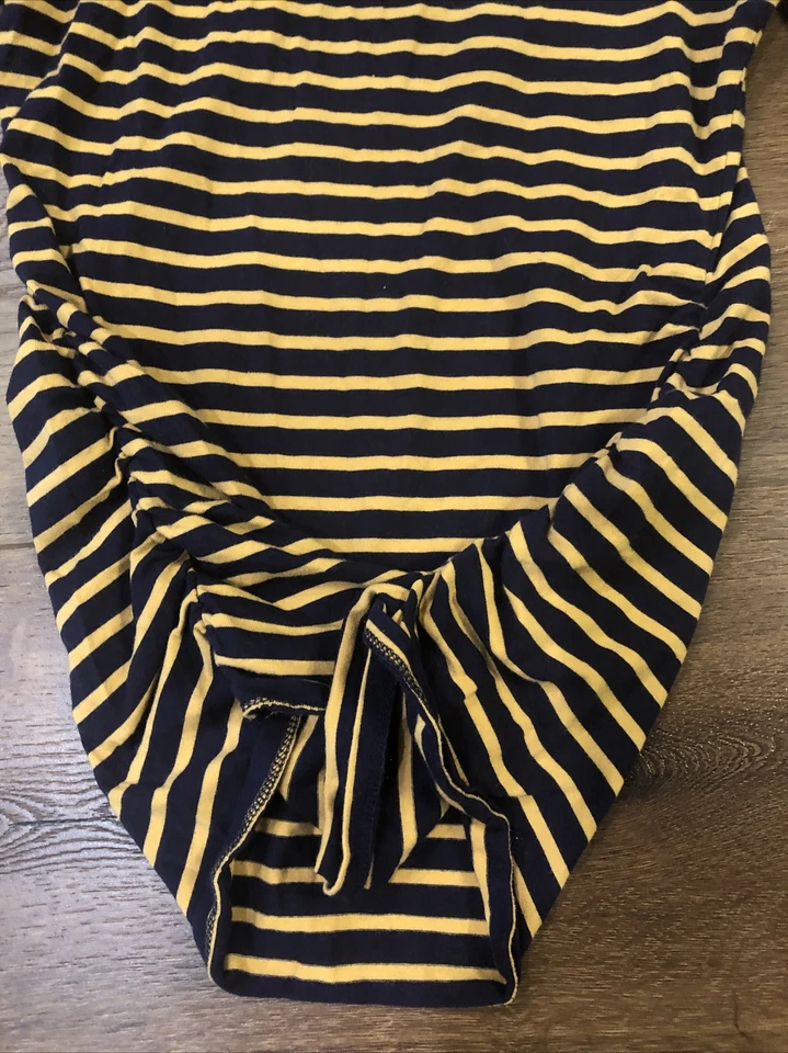 Motherhood Shirt Small Maternity Navy Blue /Mustard Yellow Striped Short Sleeve - Image 3 of 4