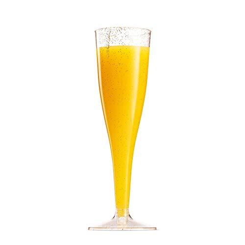 100 Pack Gold Glitter Plastic Champagne Flutes 5 Oz Clear Plastic Toasting - Picture 6 of 10