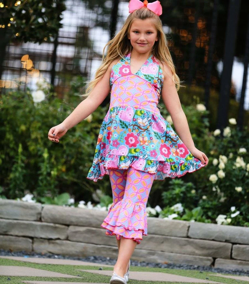 AnnLoren Girls Hearts Dove Halter Capri Set Size 6 - Image 4 of 4