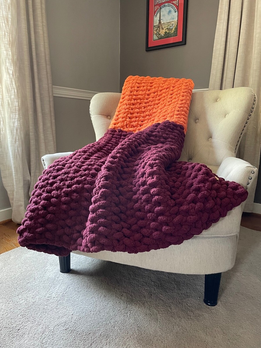 Virginia Blanket Chunky Knit Blanket Burgundy and Orange Throw