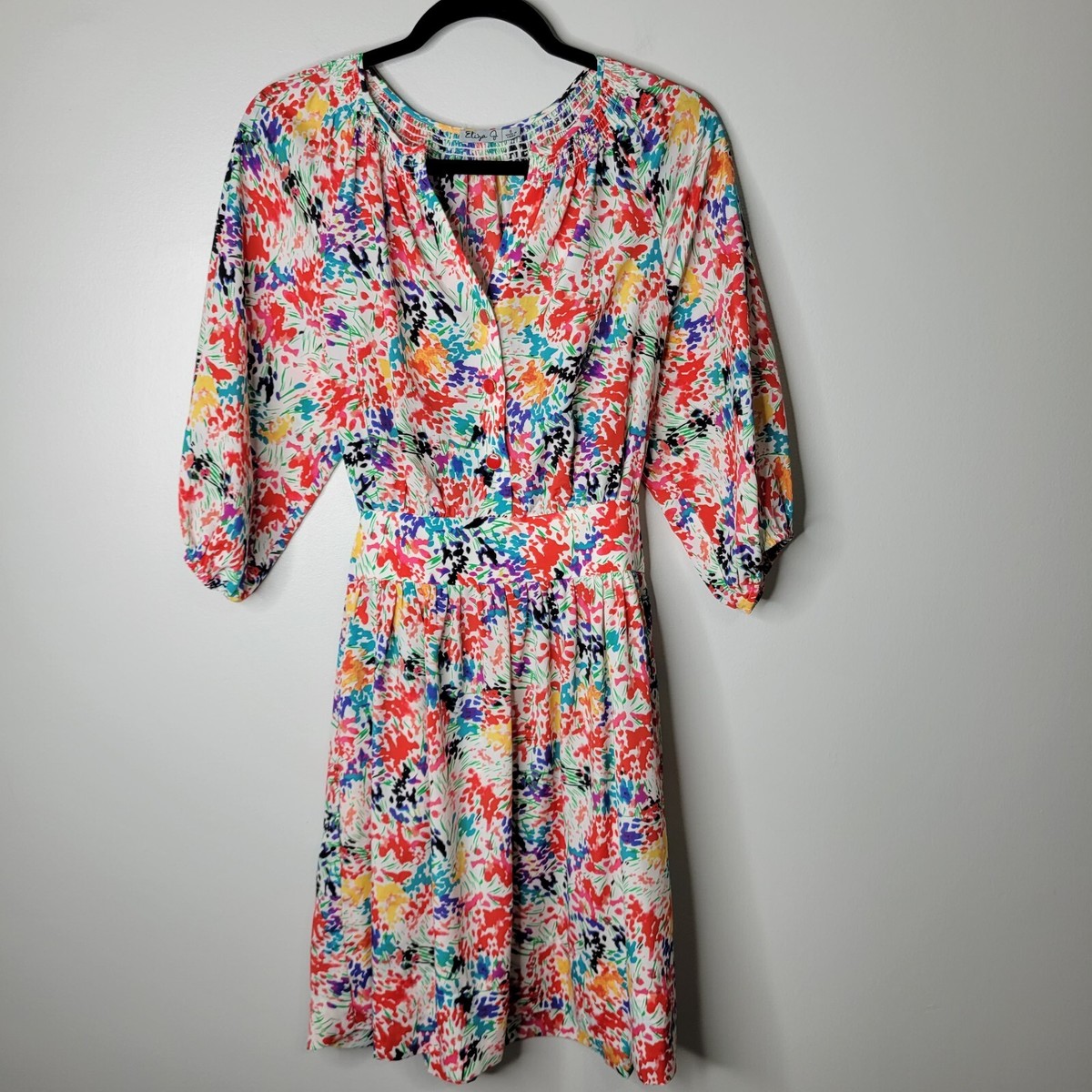 Eliza J 6 Colorful 3/4 Sleeve Button Front Fit & Flare Above Knee Length  Dress | eBay