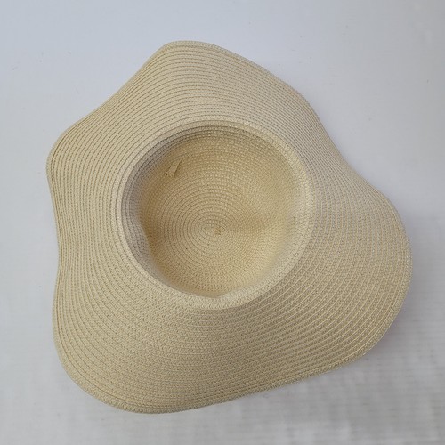 Sombrero Mujer Crema Marfil Bandas Ala Ancha Sombrero para Sol Informal Exterior Playa Piscina - Imagen 3 de 5