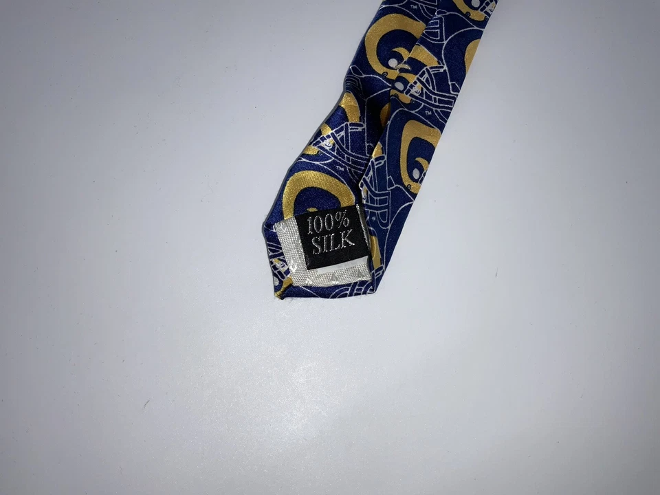 RARA Corbata de Cuello Los Angeles Rams Azul Amarillo 100% Seda 4”W/58”L EE. UU. YGI V4-207 Foto 4 de 4