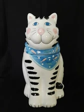 Coco Dowley 12" Black and White Cat wearing Bandana Cookie Jar