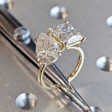 Pear  Radiant Cut Moissanite Toi Et Moi Engagement Ring 14k Yellow Gold Plated