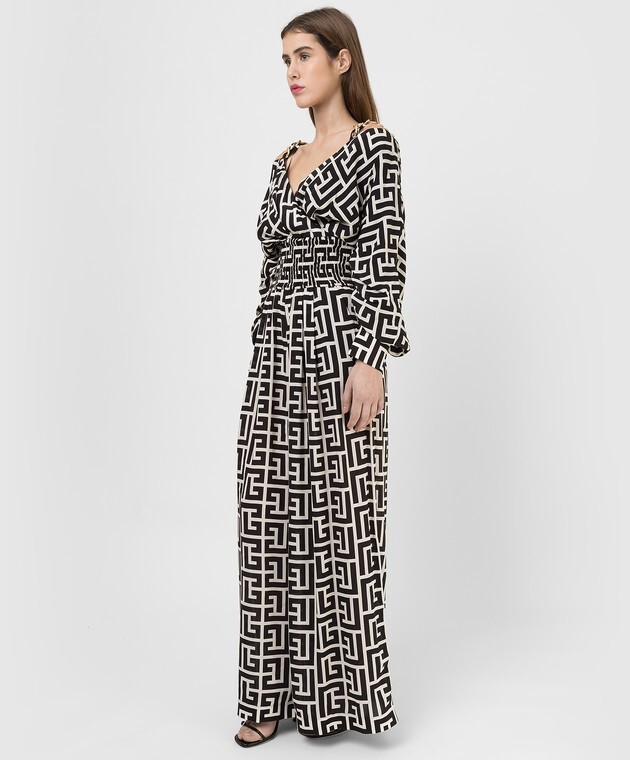 BALMAIN Jumpsuit Monogram Pattern Chains Ivory Black Dungaree Dress Pants Top XS image 10