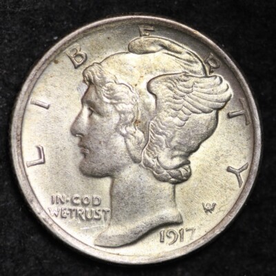 1917 Mercury Dime CHOICE BU F.S.B. FREE SHIPPING E248 T