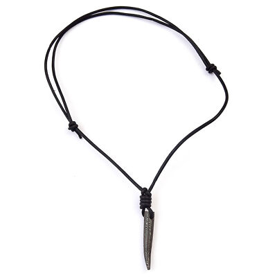 Hidden Power Damascus Steel Pendant Necklace with Adjustable Leather Cord