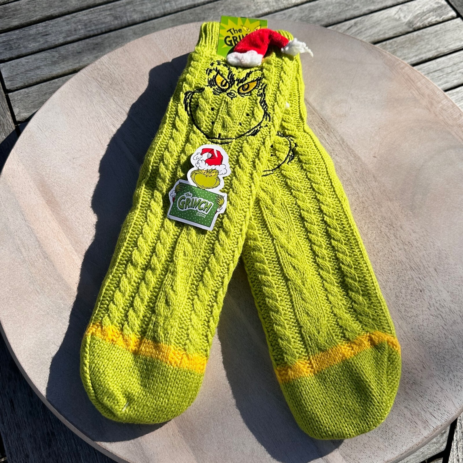 Bioworld Dr Seuss GRINCH Unisex Sherpa Lined Grinch Face Santa Hat Cable Knit