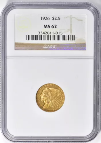 1926 INDIAN HEAD $2.5 QUARTER EAGLE GOLD NGC MS62