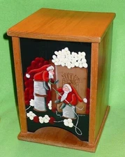 Handcrafted wooden CHRISTMAS BOX / DISPENSER w/ mini Santas making tree garland