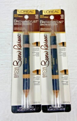 2 Pack L'Oreal Paris Brow Stylist Brow Raiser Highlighter Duo Crayon, 625 Deep