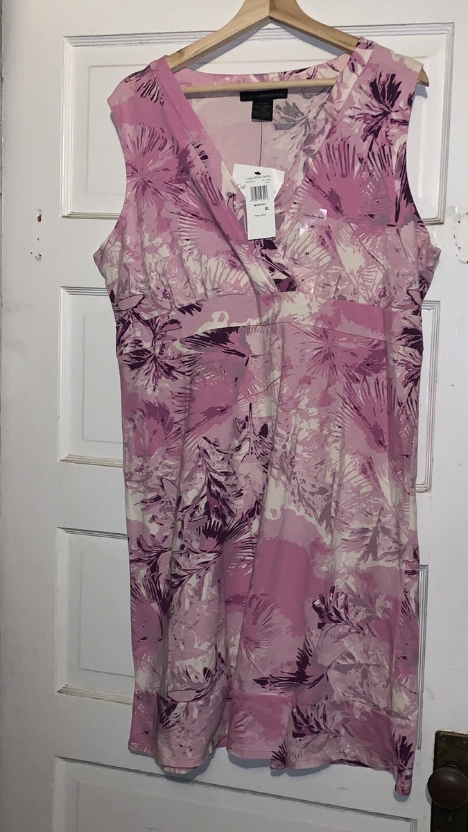 calvin klein purple floral dress STUNNING! Calvin Klein Cream Purple Black Floral Bell Flutter Sleeve Dress  Sz 6