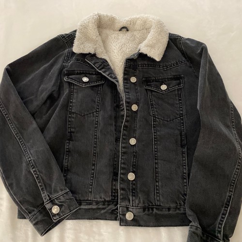 Topshop Moto Sherpa Lined Black Denim 