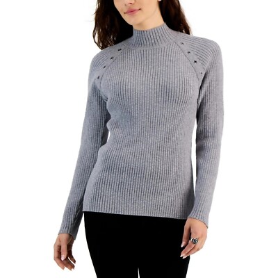 Fever Women's Mock Neck Ribbed Grommet Sweater Charcoal Size M NWT