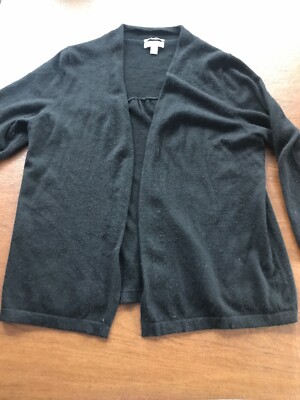 Women's Charter Club 100% Cashmere LS Cardigan Sweater Size L Solid Black 