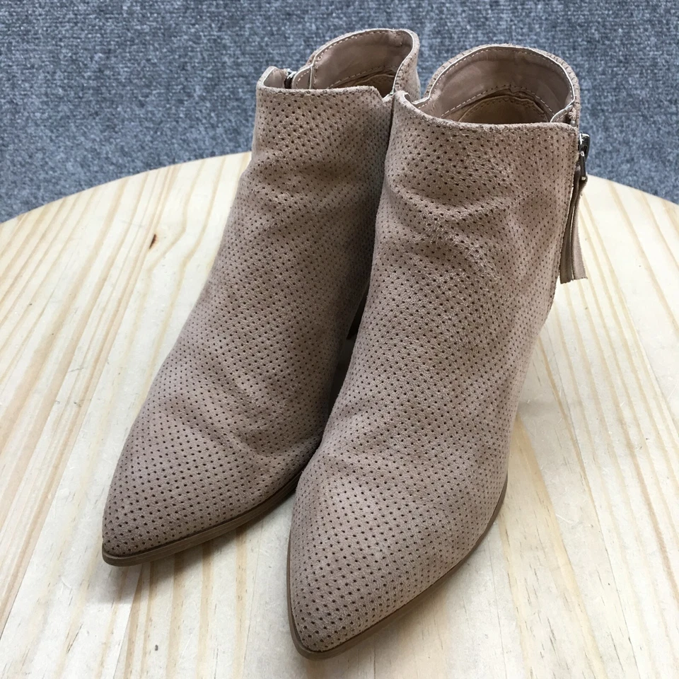 Botas Qupid para mujer 6 informales cremallera lateral tacones perforados botín al tobillo tela marrón Foto 3 de 4