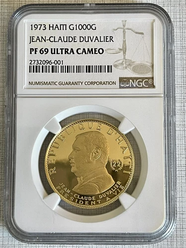 Haiti 1973 Jean-Claude Duvalier 1000 Gourdes Gold NGC PF69 ULTRA CAMEO  SKU#7480