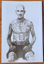Bernard Kobel Traditional Tattoo Photo B&W Vintage Tattooed Man Full Body Head
