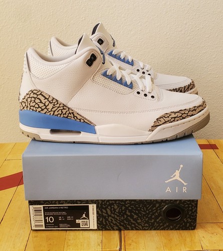 NIB NIKE AIR JORDAN 3 RETRO UNC VALOR BLUE MENS 10 SNEAKERS SHOES PE NC  CAROLINA | eBay