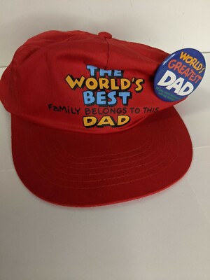 Vintage Worlds Best Dad Family Hat Pin broken snap on hat Red