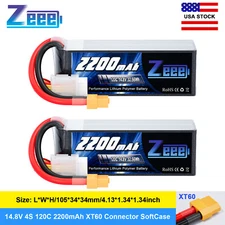 2x Zeee 14.8V 120C 2200mAh 4S LiPo Battery XT60 for RC Car Drone Quad Airplane