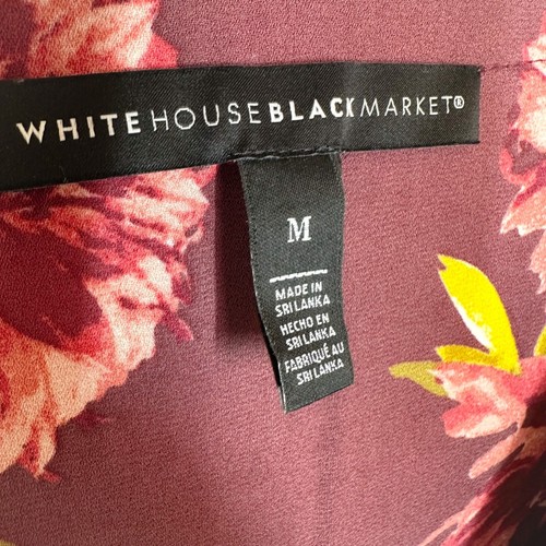Camicetta White House Black Market bordeaux floreale con volant taglia media Cottagecore - Foto 6 di 7