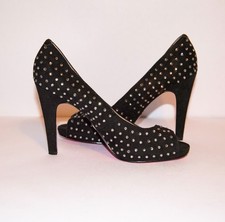 Betsey Johnson Black Studded Peep Toe Heels Women  s 8 Rare Statement Pumps