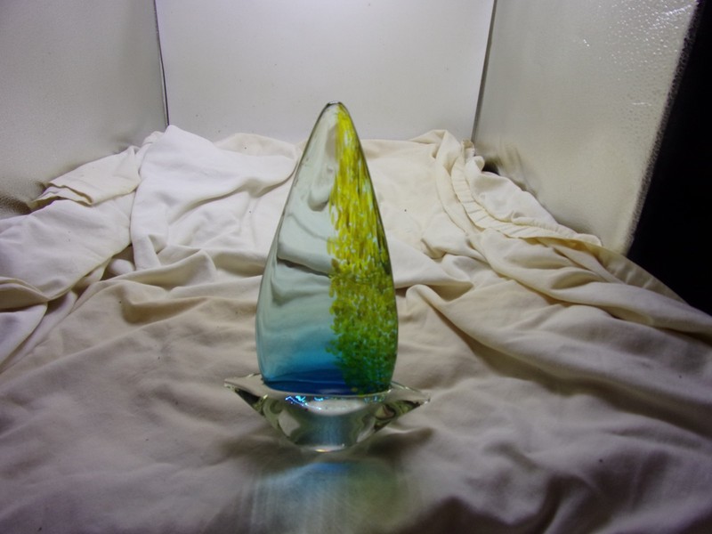 Sail Boat Paperweight Blue and Clear Glass with Few Bubbles 4.5