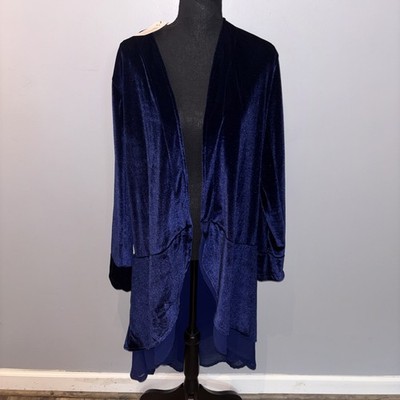 Urban CoCo Navy Blue Velvet Duster Kimono Asymmetric Chiffon Hem Size XL NWT