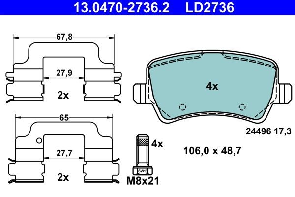 Bremsbelagsatz Scheibenbremse Hinten Ate 130470 27362 FÜR Volvo BremsbelÄGe-image