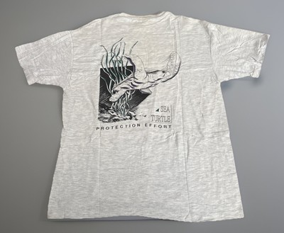 Vintage 80s Sea Turtle Protection Act Grey Animal Art T-Shirt Large