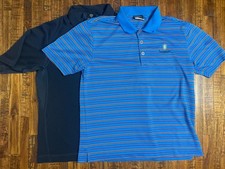 Nike Golf Youth Medium Polo Lot Dri-Fit Blue Stripe Black Innisbrook Medalist