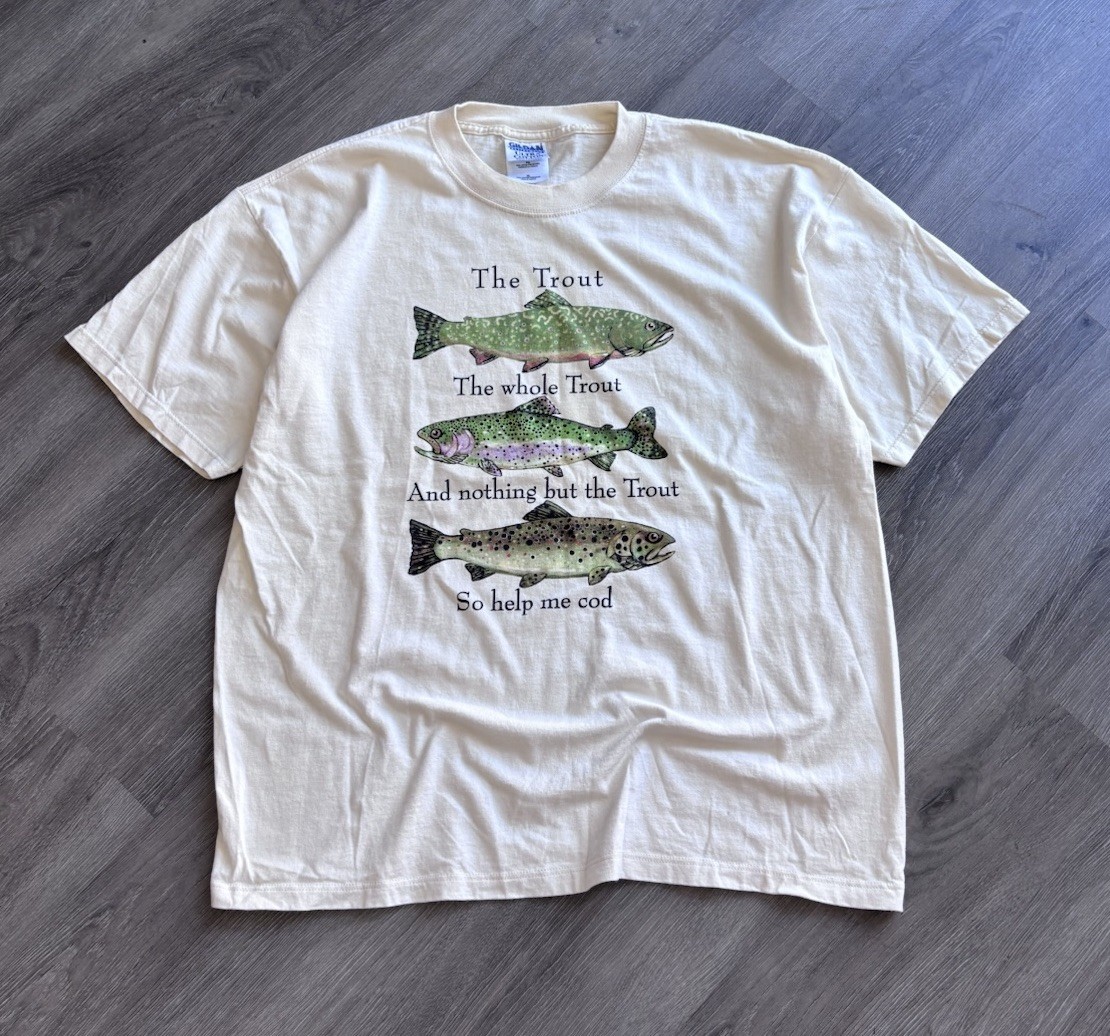 Vintage 90s Y2K Trout… So Help Me Cod Funny Fishing Graphic T-Shirt Mens XL Rare
