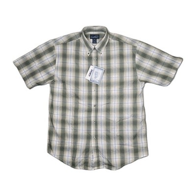 NWT Arnold Palmer Shirt Mens Medium 15-1/2 Olive Green Plaid S/S Button Up
