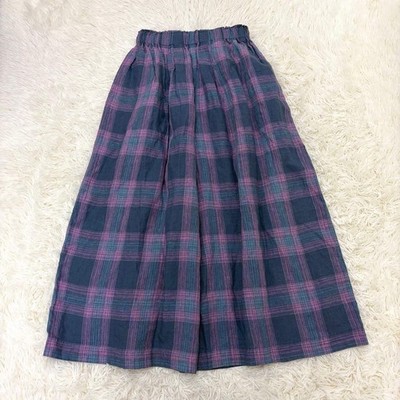 ICHI Antiquites Linen Tartan Check Easy Wide Pants Charcoal Pink