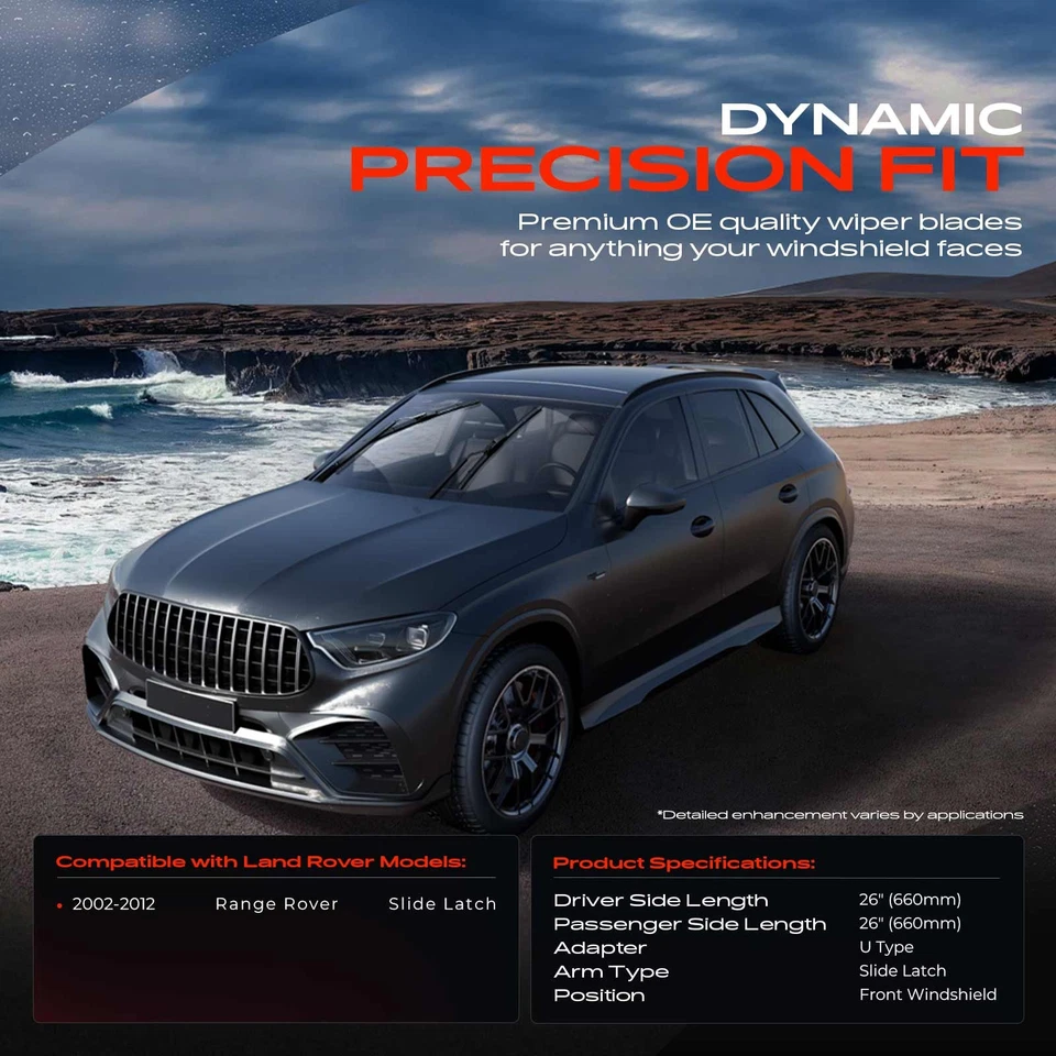 2x Front 26" & 26" Windshield Wiper Blades for Land Rover Range Rover 2002-2012 - Image 2 of 4