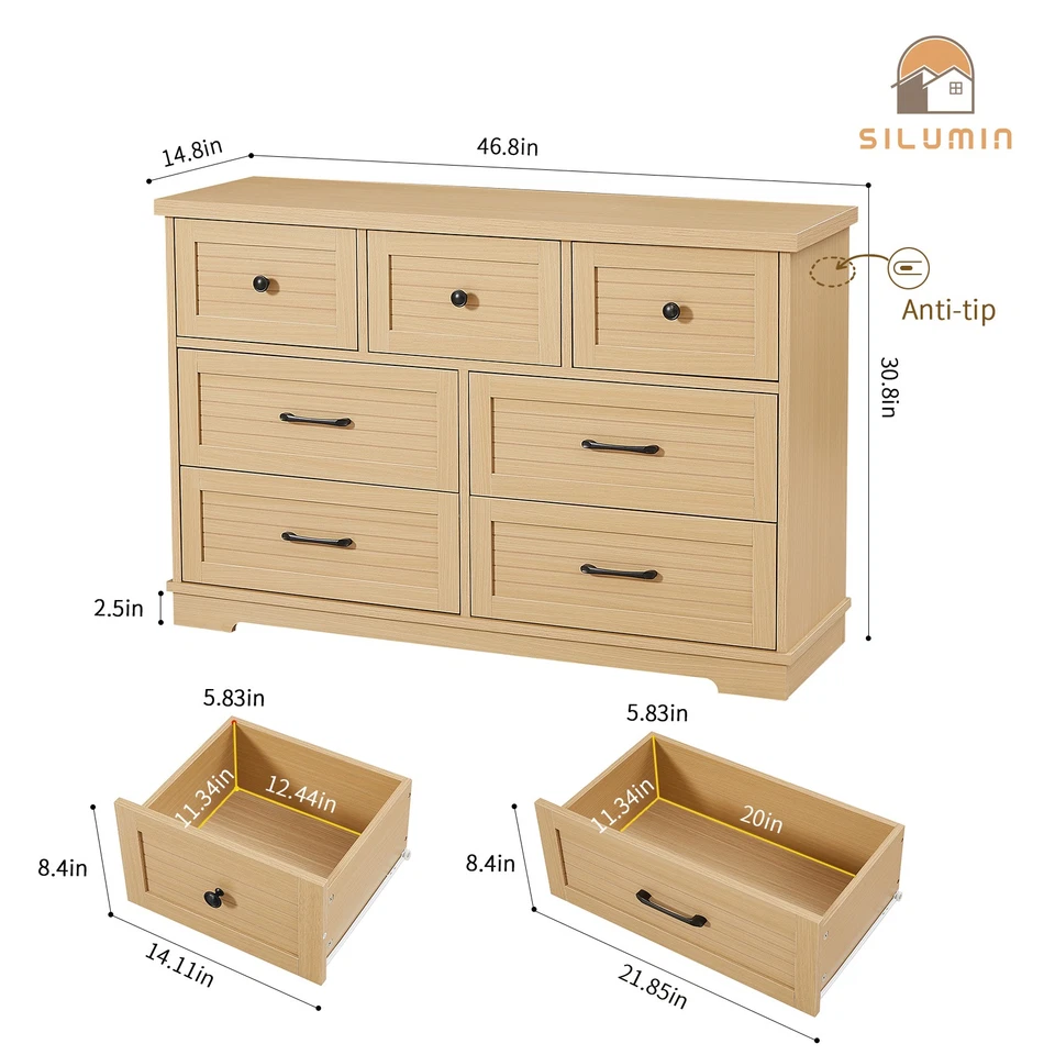 Cómoda de madera moderna con 7 cajones para dormitorio granja, organizador de almacenamiento Foto 4 de 4