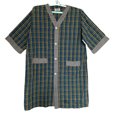 Vintage 60  s Pleetway Men's Pajama Top Medium Plaid Toga Robe Smokers Jacket