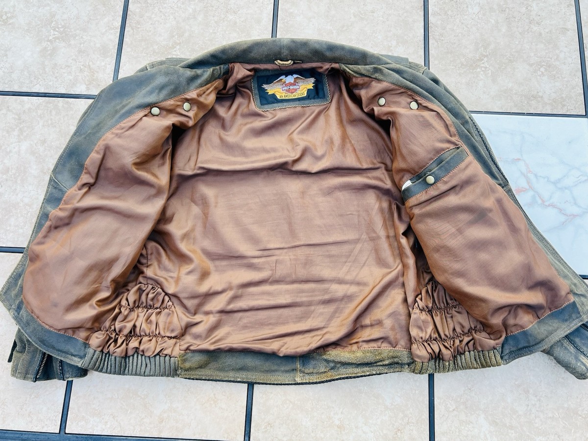 Vintage 2001 Harley Davidson Men's Distressed Brown Leather Jacket