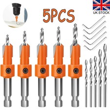 5PCS HSS Countersink Drill Bit Set Hex Shank Woodworking Pilot Screw Holes