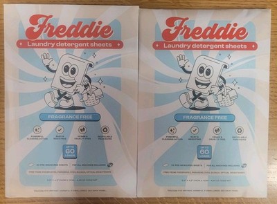 (Lot 2) Freddie Laundry Detergent Sheets Fragrance Free 30 Sheets 60 Loadsx2 NEW