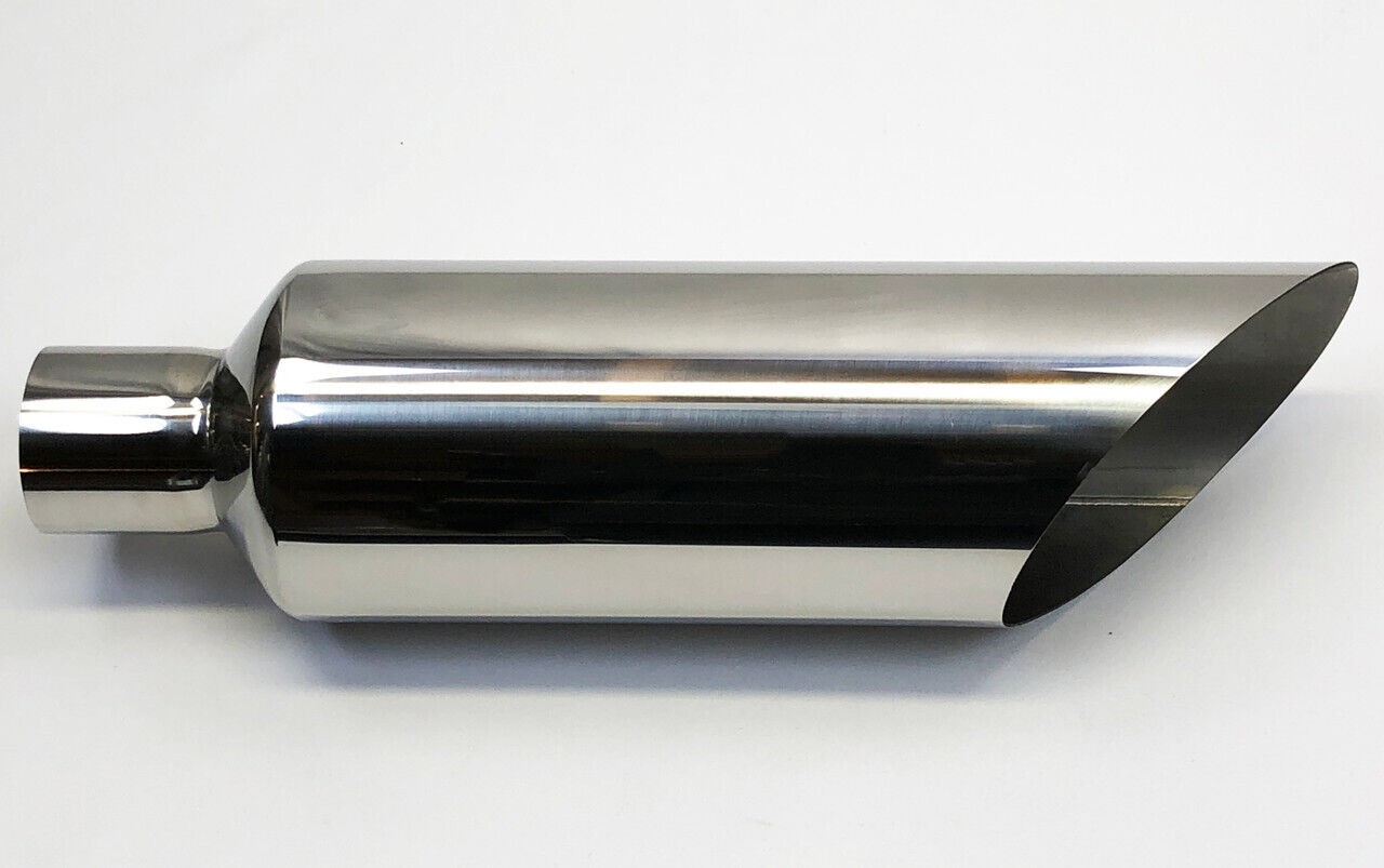 Exhaust Tip 5.00" Dia X 18.00" Long 2.50" Inlet Slant  Polished Stainless Wesdon