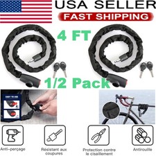 Heavy Duty Motorcycle Bike Bicycle Chain Lock Anti-theft Padlock Security W/ Key