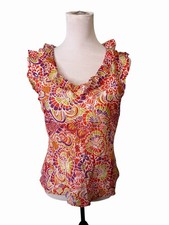 Banana Republic Silk Cotton Ruffle Sleeveless Blouse Top Multicolor Floral Sz M
