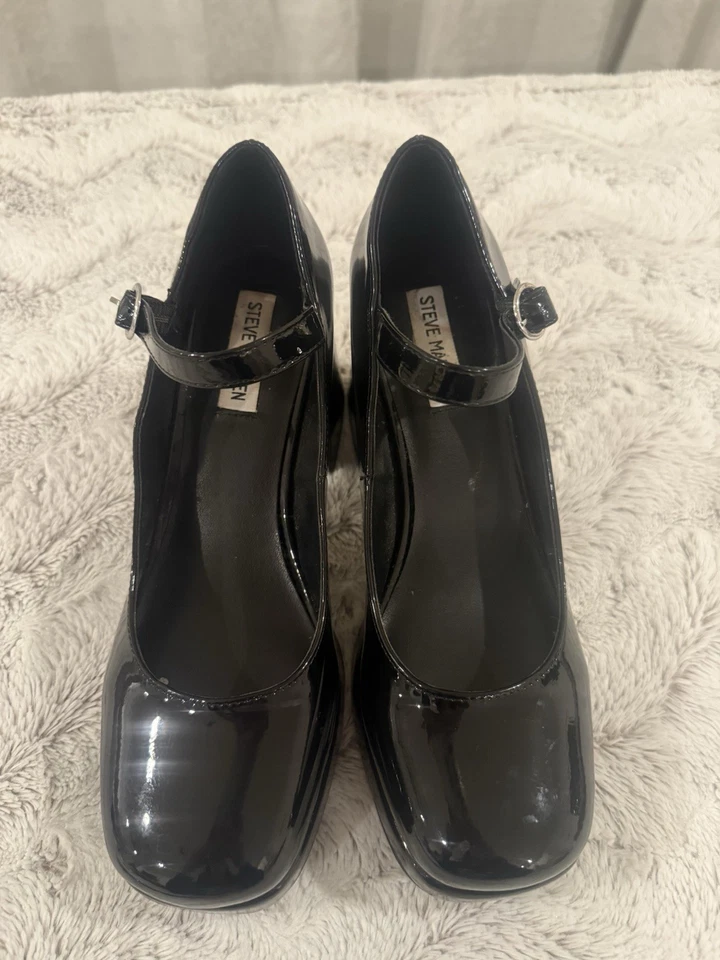Tacones gruesos Steve Madden Tiffane plataforma charol negro Mary Jane’s talla 10 Foto 2 de 4